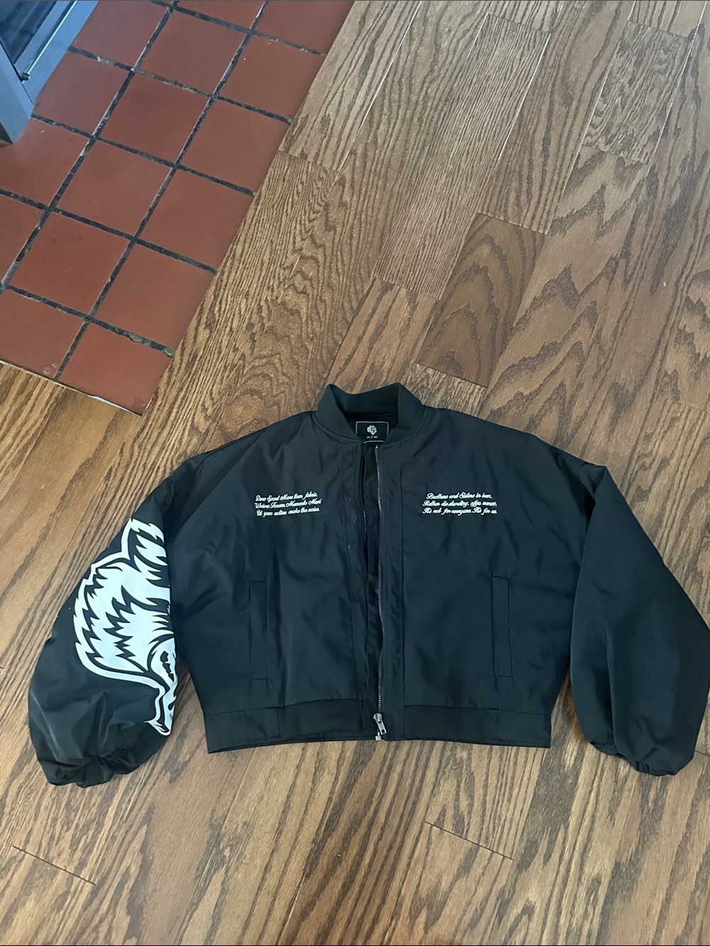 Darc Sport Black Bomber Jacket with White Sleeve Graphic
